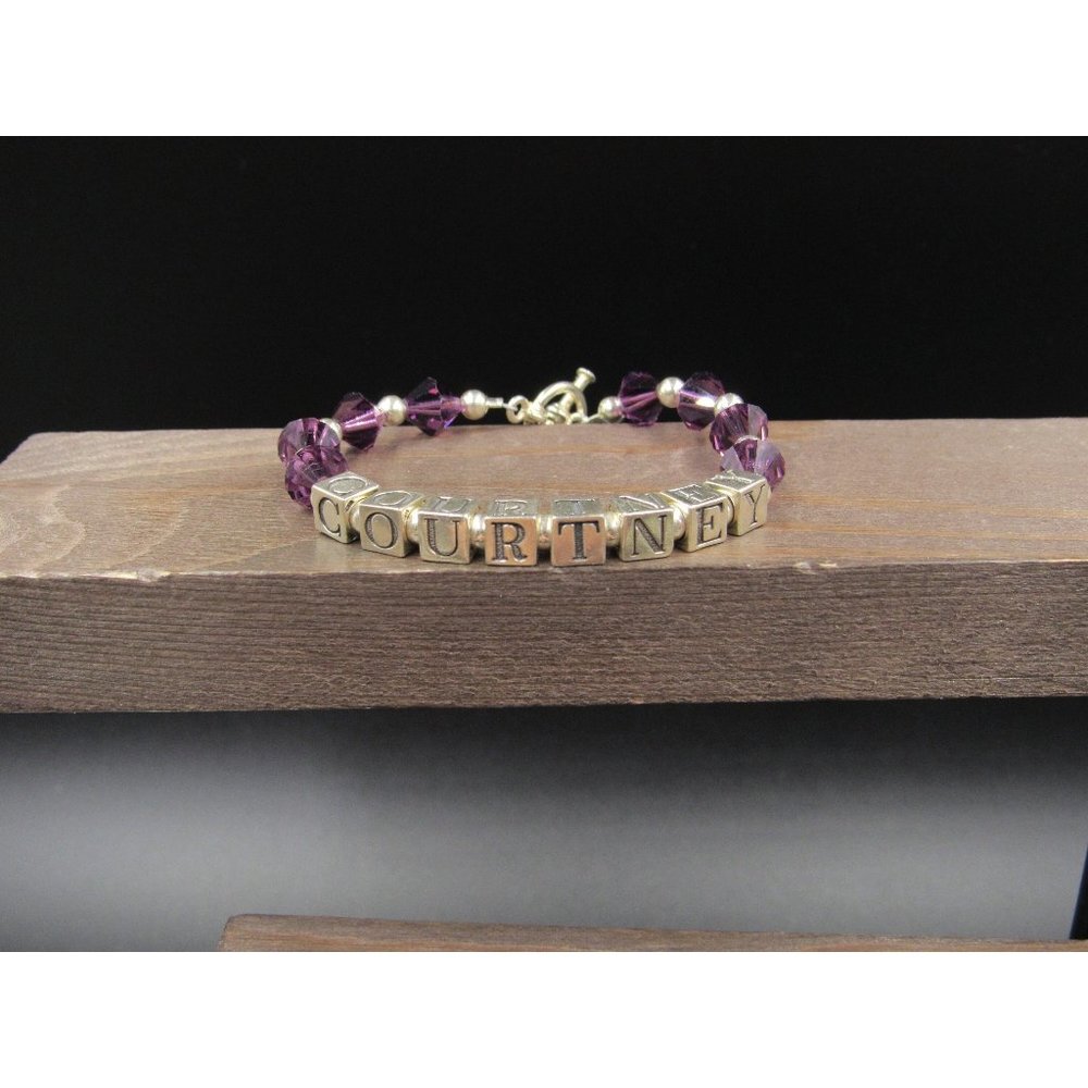 6 Inch Sterling Silver Courtney Name Crystal Bracelet